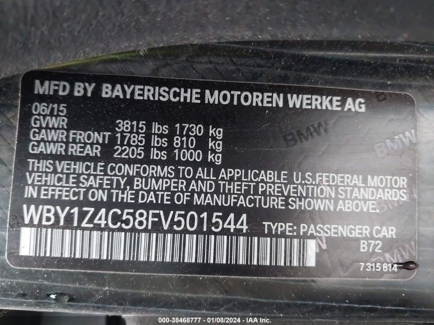 2015 BMW I3 BASE W/RANGE EXTENDER - WBY1Z4C58FV501544