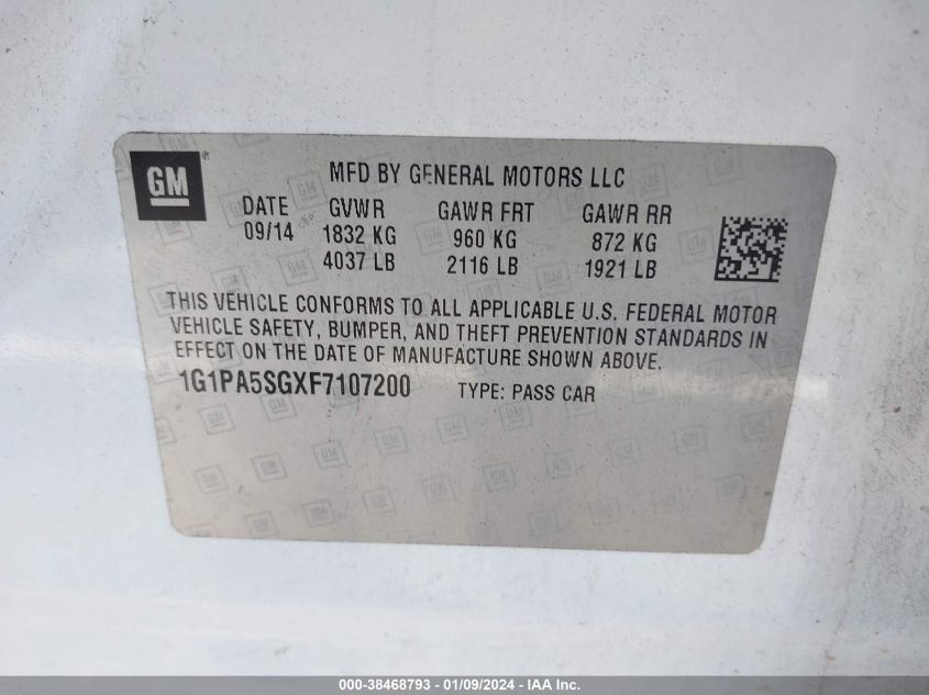 2015 CHEVROLET CRUZE LS AUTO - 1G1PA5SGXF7107200