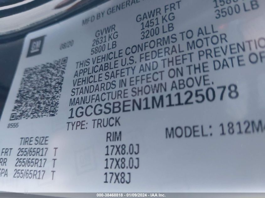 2021 CHEVROLET COLORADO - 1GCGSBEN1M1125078