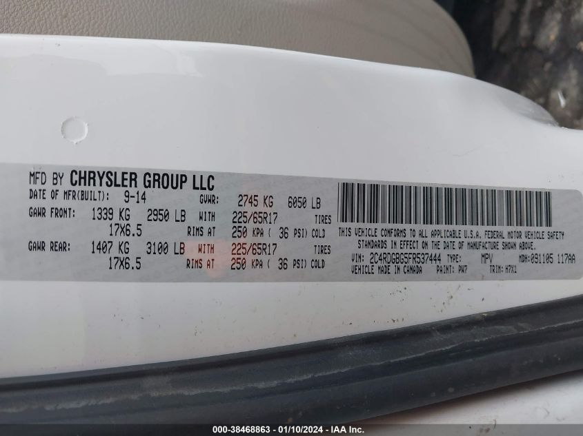 2015 DODGE GRAND CARAVAN AVP/SE - 2C4RDGBG5FR537444