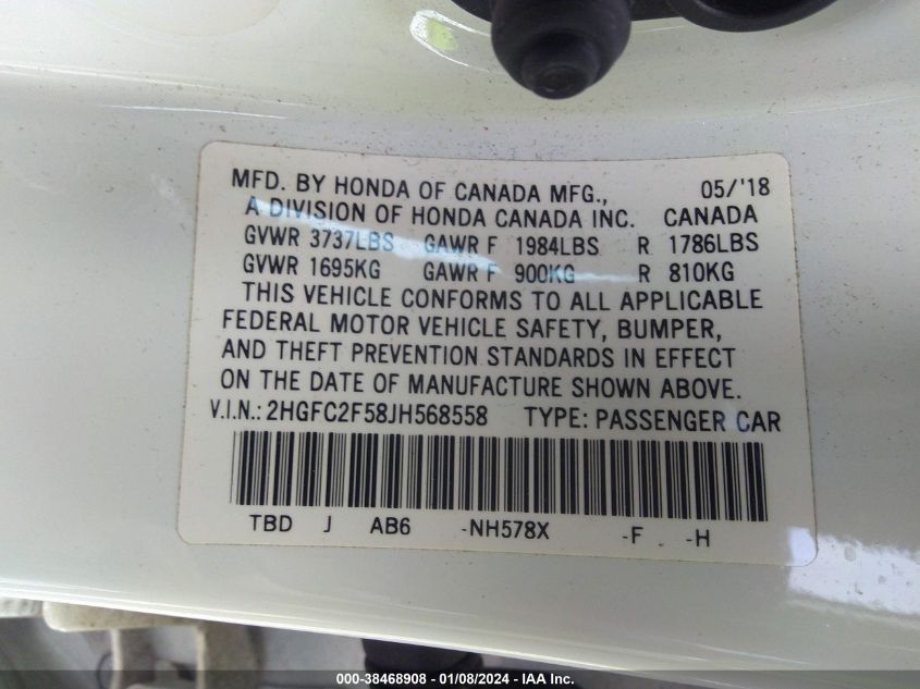 2018 HONDA CIVIC LX - 2HGFC2F58JH568558