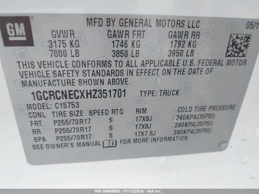 2017 CHEVROLET SILVERADO 1500 C1500/C1500  LS - 1GCRCNECXHZ351701