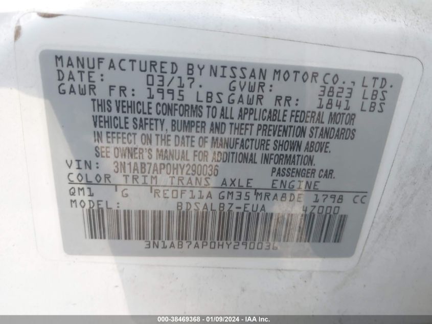 2017 NISSAN SENTRA S/SV/SR/SL - 3N1AB7AP0HY290036
