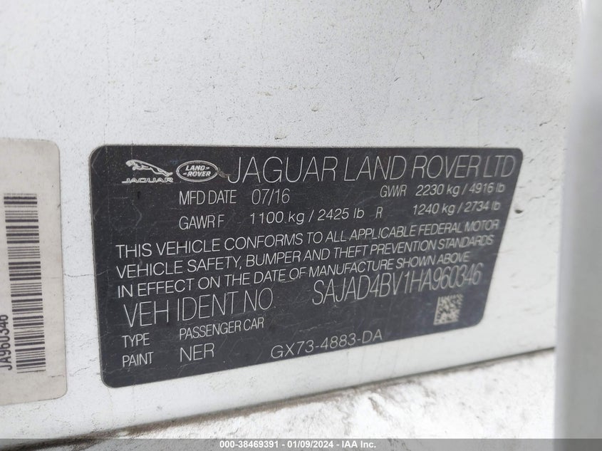 VIN SAJAD4BV1HA960346 2017 JAGUAR XE PREMIUM