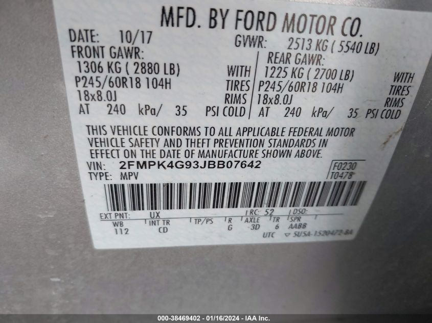 2018 FORD EDGE SE - 2FMPK4G93JBB07642