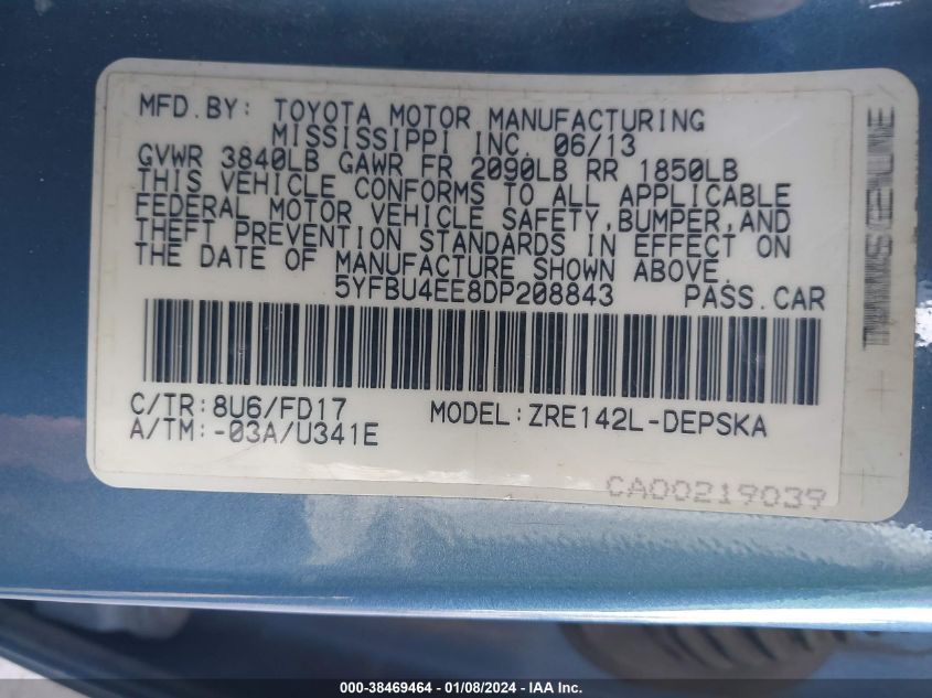 2013 TOYOTA COROLLA S - 5YFBU4EE8DP208843