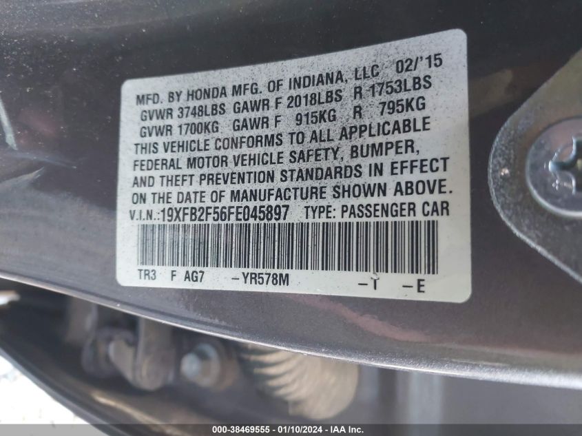 2015 HONDA CIVIC LX - 19XFB2F56FE045897