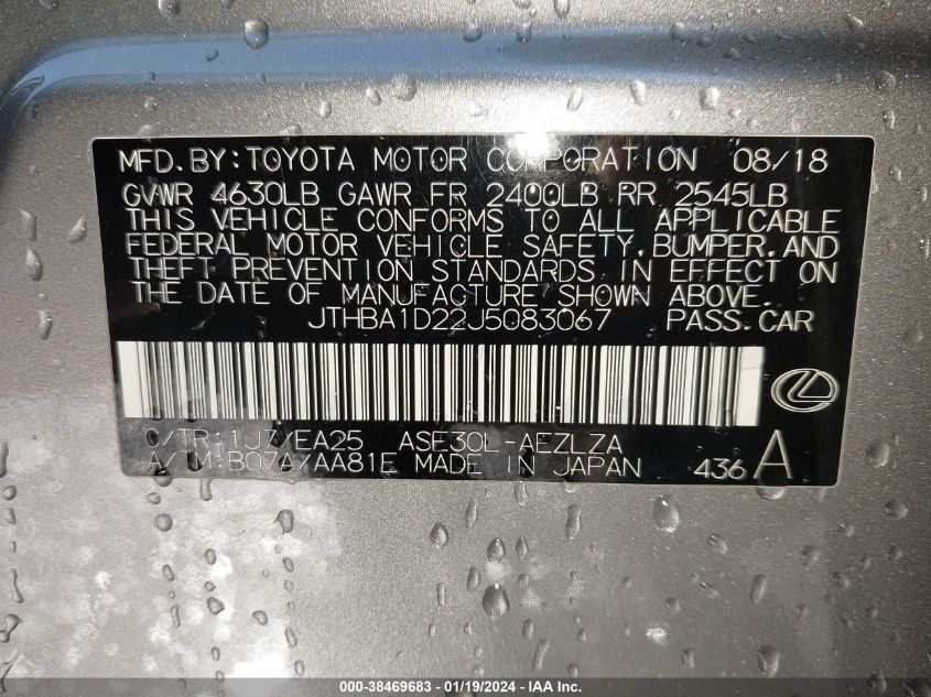2018 LEXUS IS 300 - JTHBA1D22J5083067