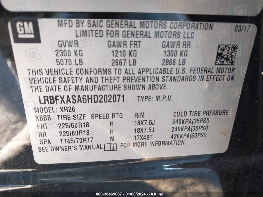 VIN LRBFXASA6HD202071 2017 BUICK ENVISION PREFERRED