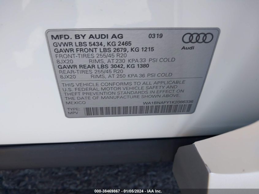 WA1BNAFY1K2086336 2019 AUDI Q5, photo no. 9