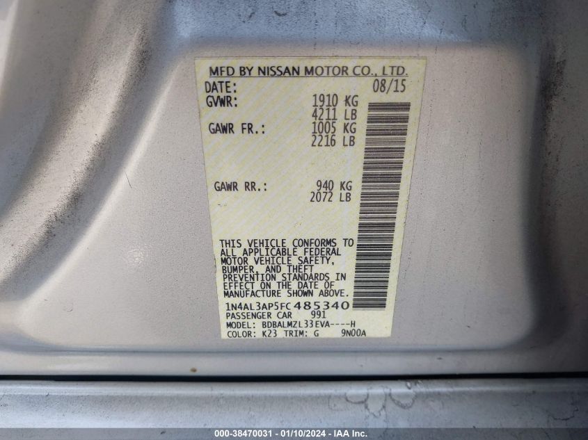 2015 NISSAN ALTIMA 2.5 SV - 1N4AL3AP5FC485340