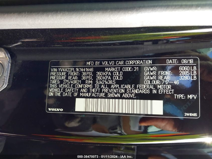 2019 VOLVO XC90 T6 INSCRIPTION - YV4A22PL1K1441446