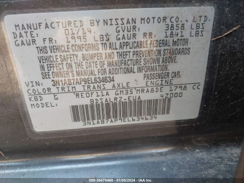 3N1AB7AP9EL634634 | 2014 NISSAN SENTRA