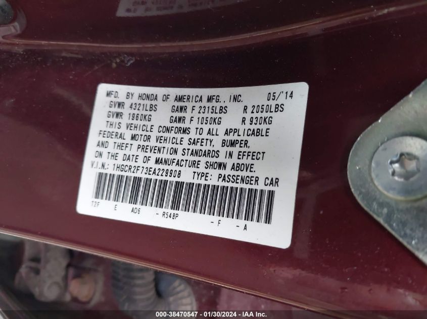 2014 HONDA ACCORD EX - 1HGCR2F73EA229908
