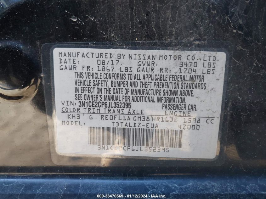 2018 NISSAN VERSA NOTE S/SR/SV - 3N1CE2CP6JL352395