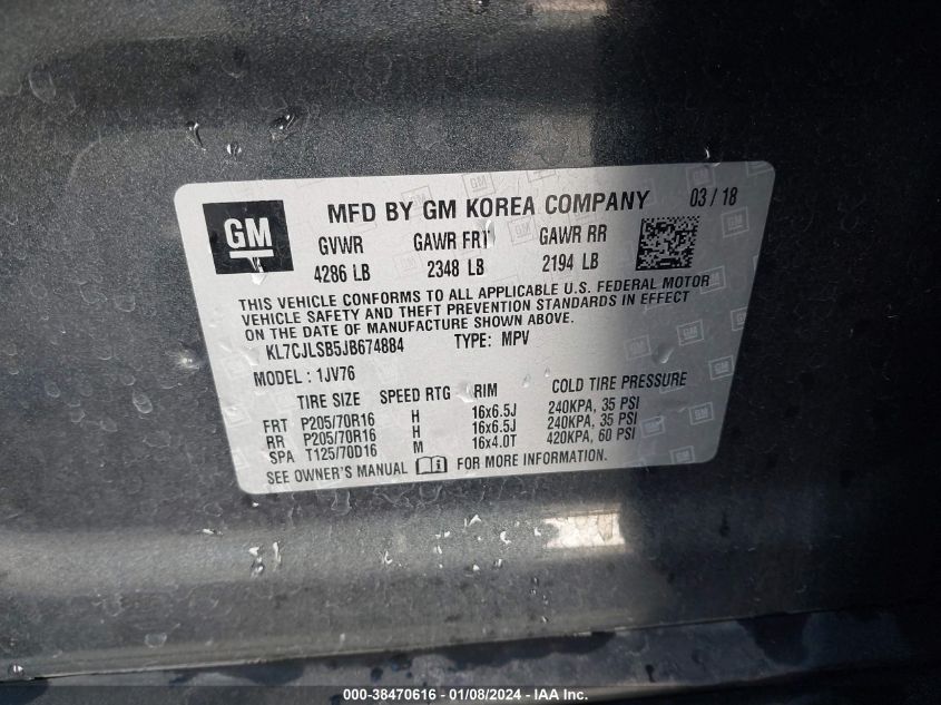 2018 CHEVROLET TRAX 1LT - KL7CJLSB5JB674884