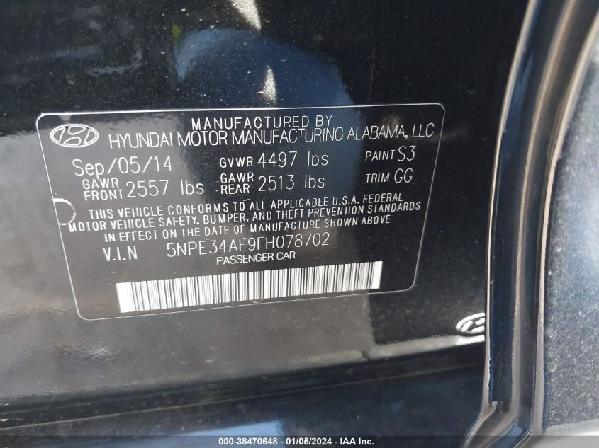 2015 HYUNDAI SONATA LIMITED - 5NPE34AF9FH078702