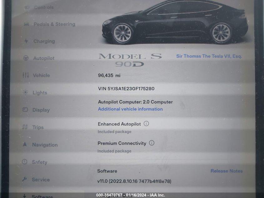 2016 TESLA MODEL S - 5YJSA1E23GF175280