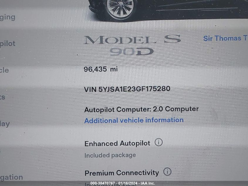 2016 TESLA MODEL S - 5YJSA1E23GF175280