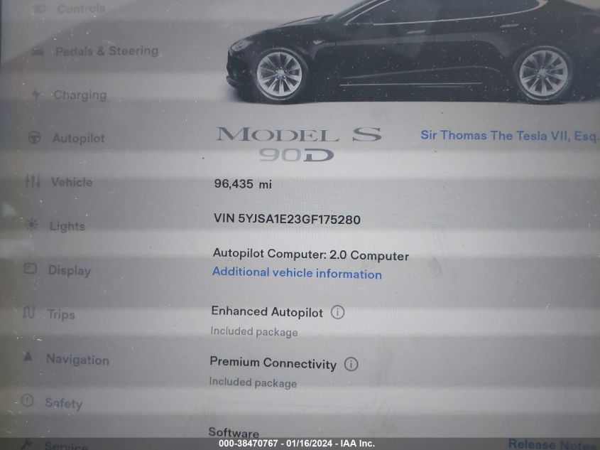 2016 TESLA MODEL S - 5YJSA1E23GF175280