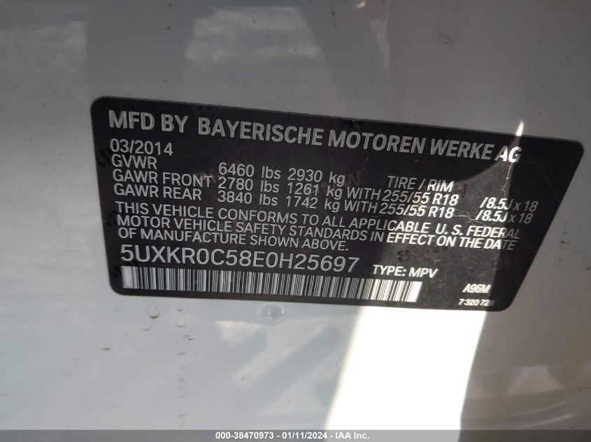 2014 BMW X5 XDRIVE35I - 5UXKR0C58E0H25697