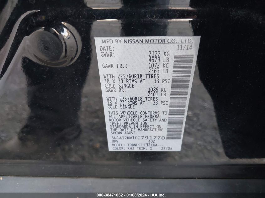 2015 NISSAN ROGUE SL - 5N1AT2MV1FC791770