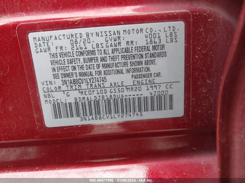 2020 NISSAN SENTRA SV - 3N1AB8CV1LY274745