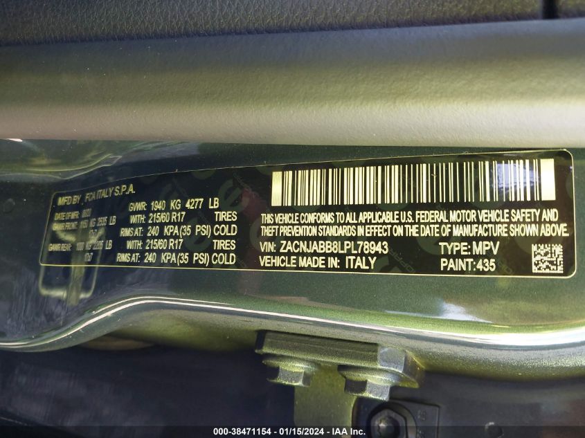 2020 JEEP RENEGADE LATITUDE - ZACNJABBHLTL78943