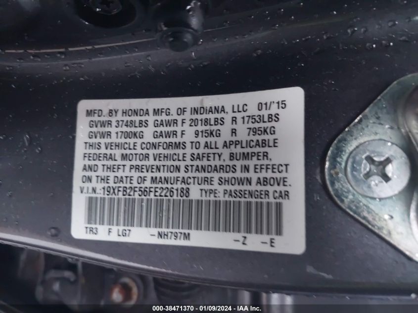 2015 HONDA CIVIC LX - 19XFB2F56FE226188