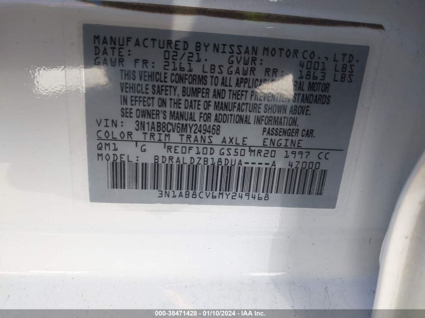 2021 NISSAN SENTRA SV - 3N1AB8CV6MY249468