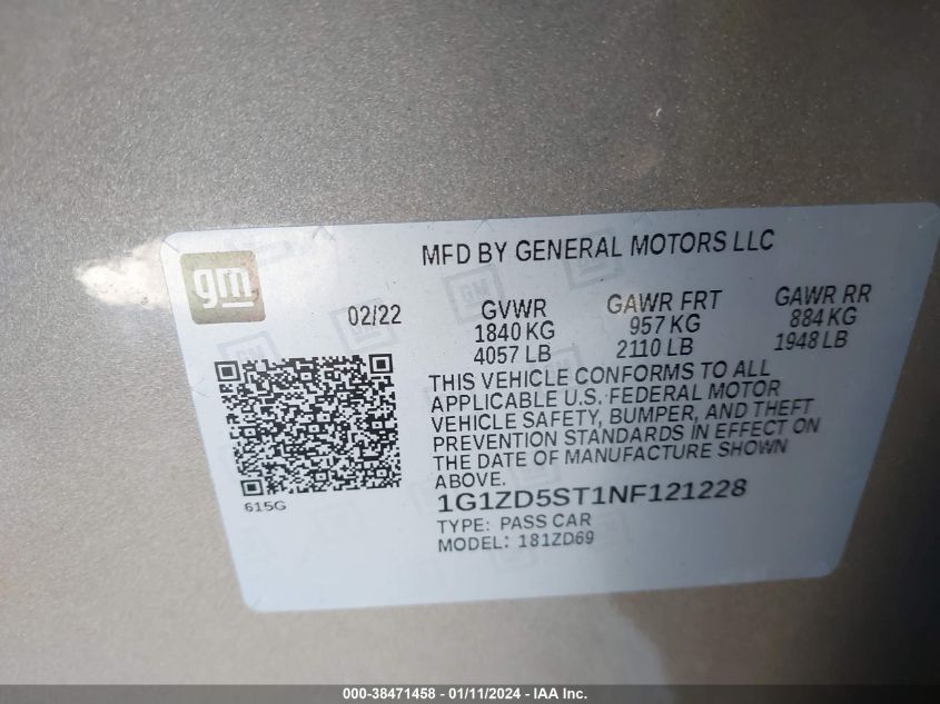 1G1ZD5ST1NF121228 | 2022 CHEVROLET MALIBU