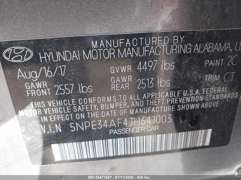 2018 HYUNDAI SONATA SPORT/LIMITED/SEL - 5NPE34AF4JH641003