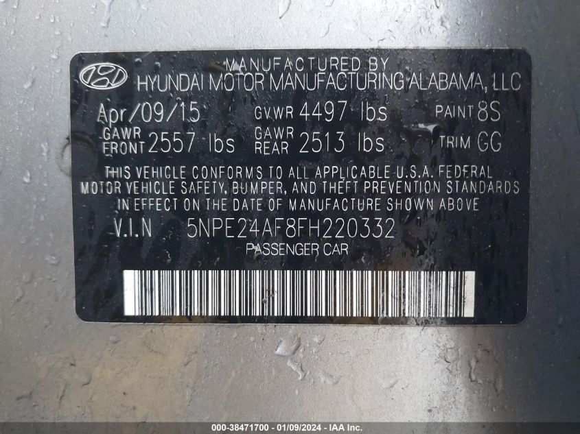 2015 HYUNDAI SONATA SE - 5NPE24AF8FH220332