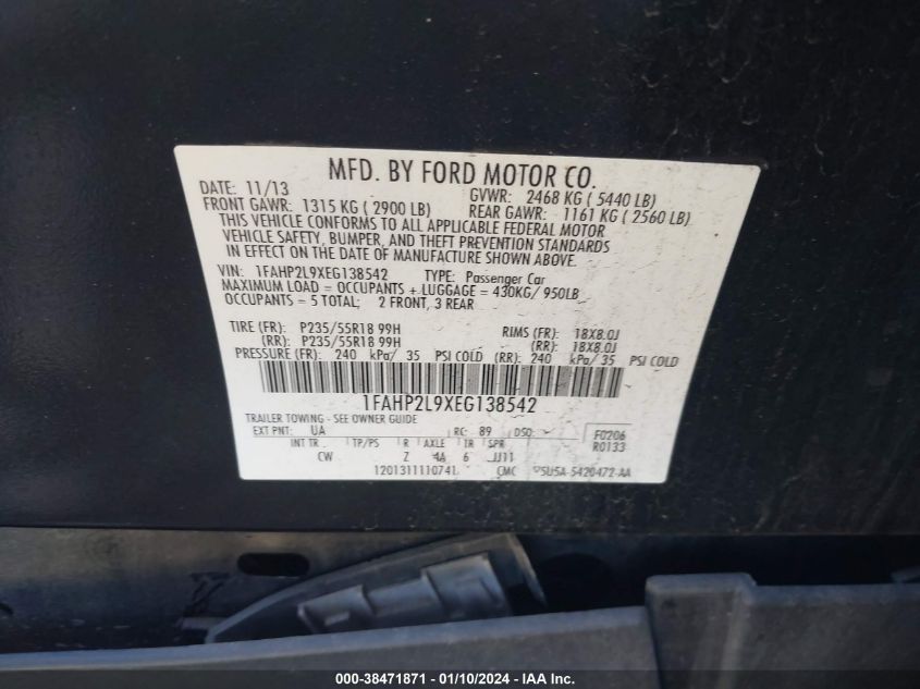 2014 FORD POLICE INTERCEPTOR - 1FAHP2L9XEG138542