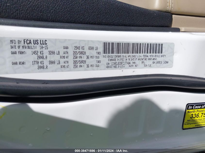 2015 DODGE DURANGO CITADEL - 1C4RDJEG9FC177404