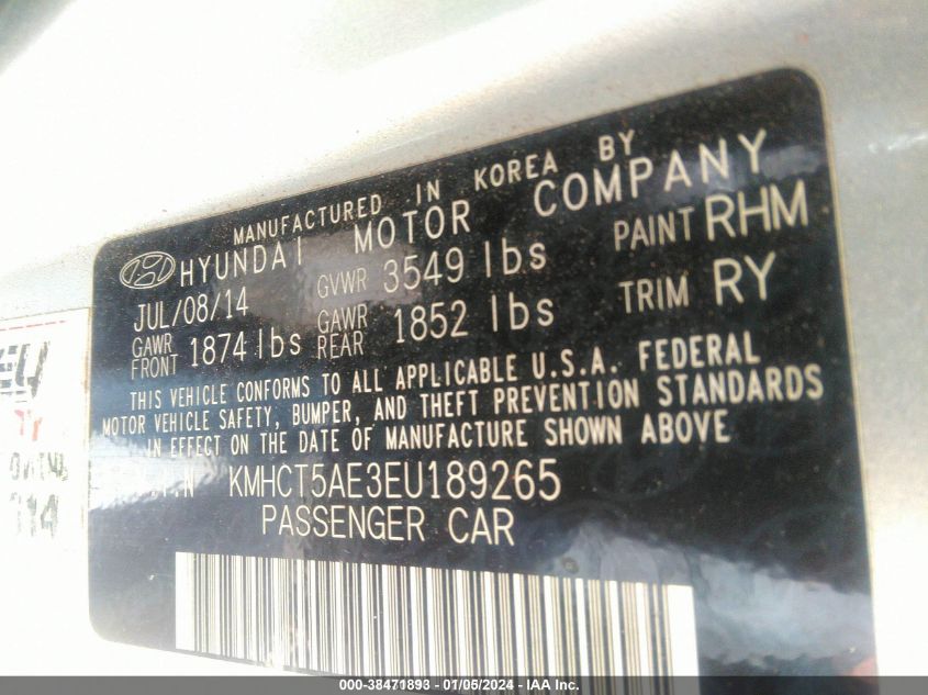 2014 HYUNDAI ACCENT GS - KMHCT5AE3EU189265