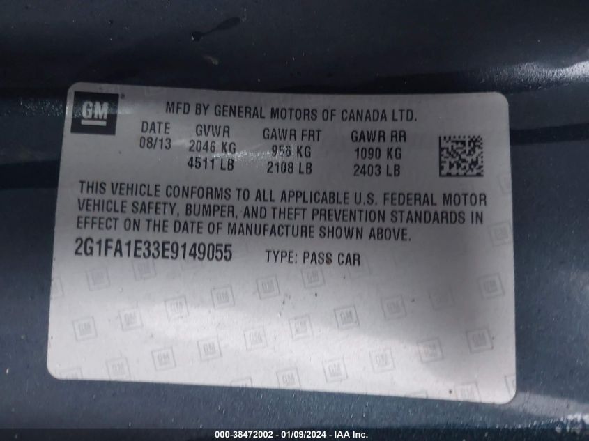 2014 CHEVROLET CAMARO 2LS - 2G1FA1E33E9149055