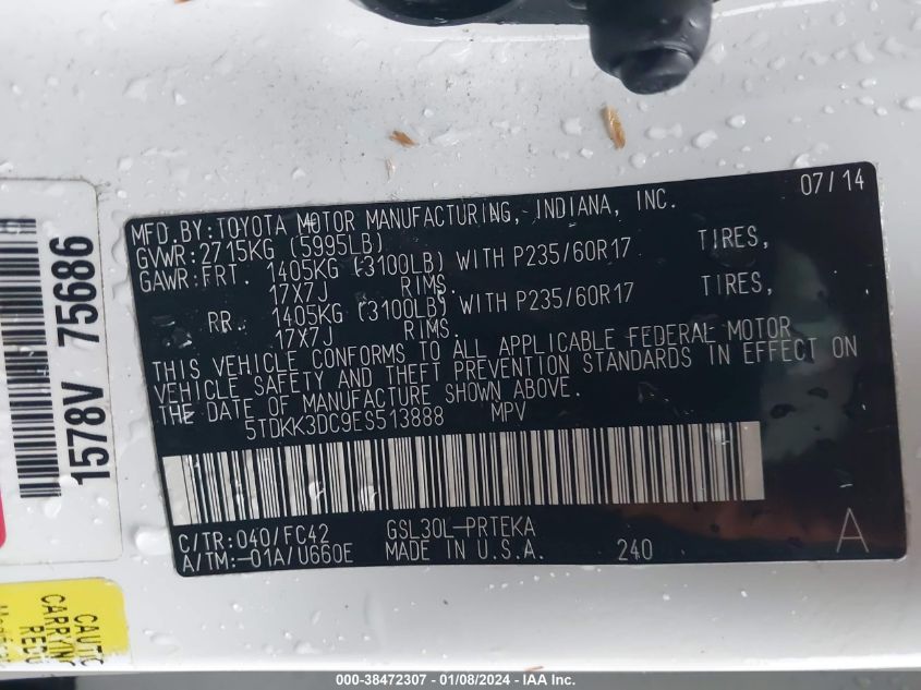 2014 TOYOTA SIENNA LE V6 8 PASSENGER - 5TDKK3DC9ES513888