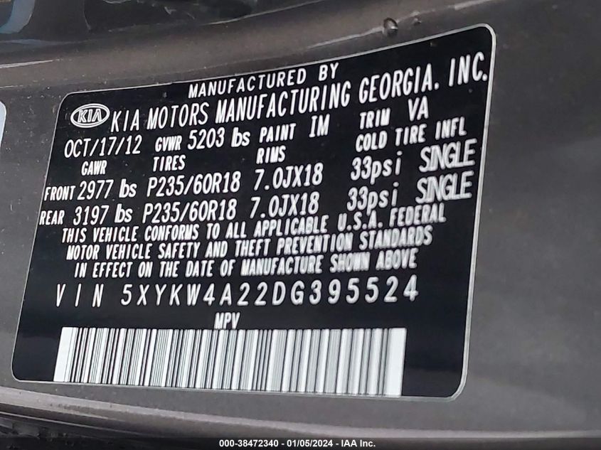 2013 KIA SORENTO SX - 5XYKW4A22DG395524