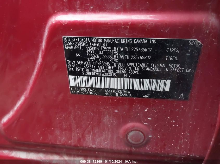 2015 TOYOTA RAV4 XLE - 2T3RFREVXFW303015