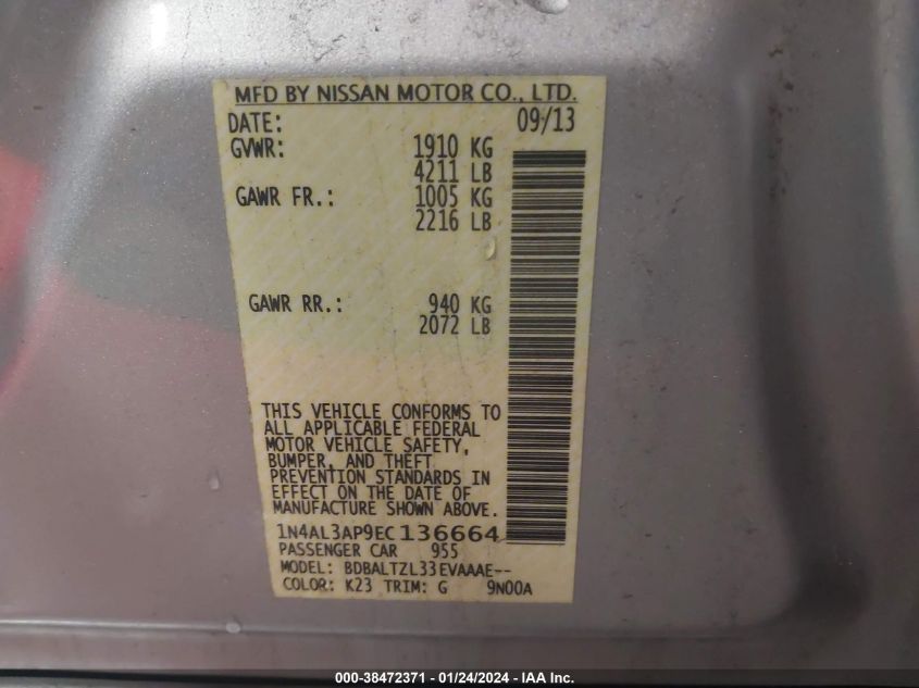 2014 NISSAN ALTIMA 2.5 SV - 1N4AL3AP9EC136664