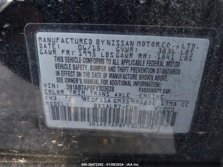 2015 NISSAN SENTRA SR - 3N1AB7AP8FY303628