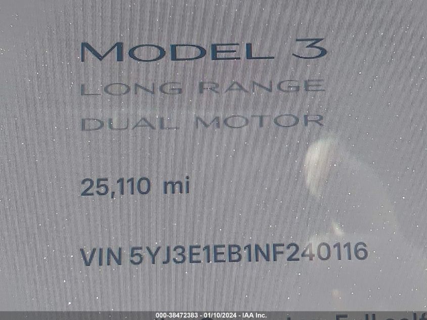 2022 TESLA MODEL 3 - 5YJ3E1EB1NF240116