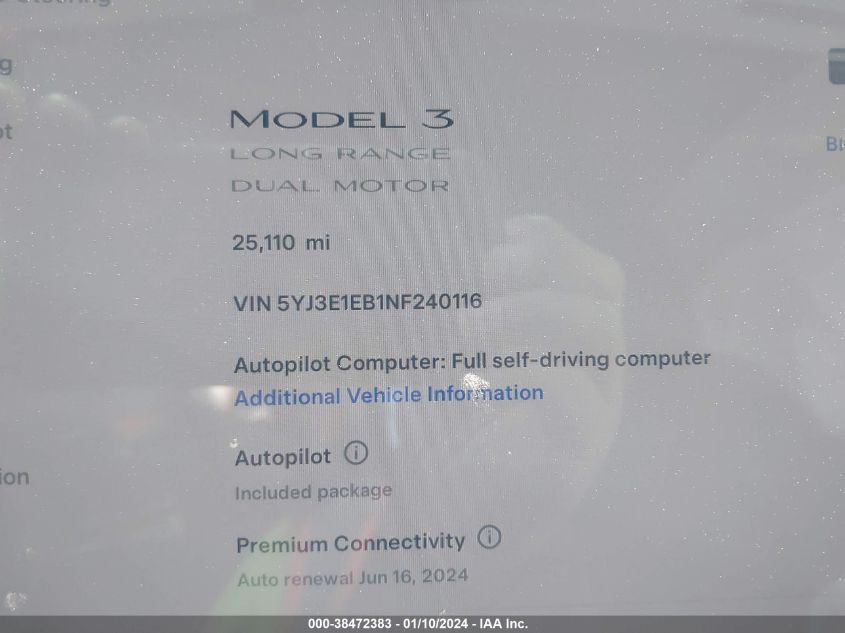 2022 TESLA MODEL 3 - 5YJ3E1EB1NF240116