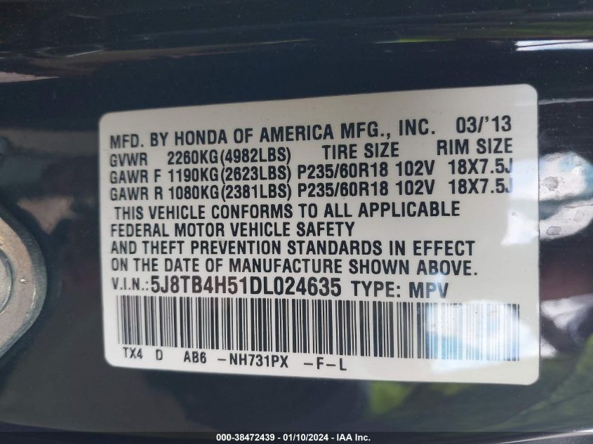 2013 ACURA RDX TECHNOLOGY - 5J8TB4H51DL024635