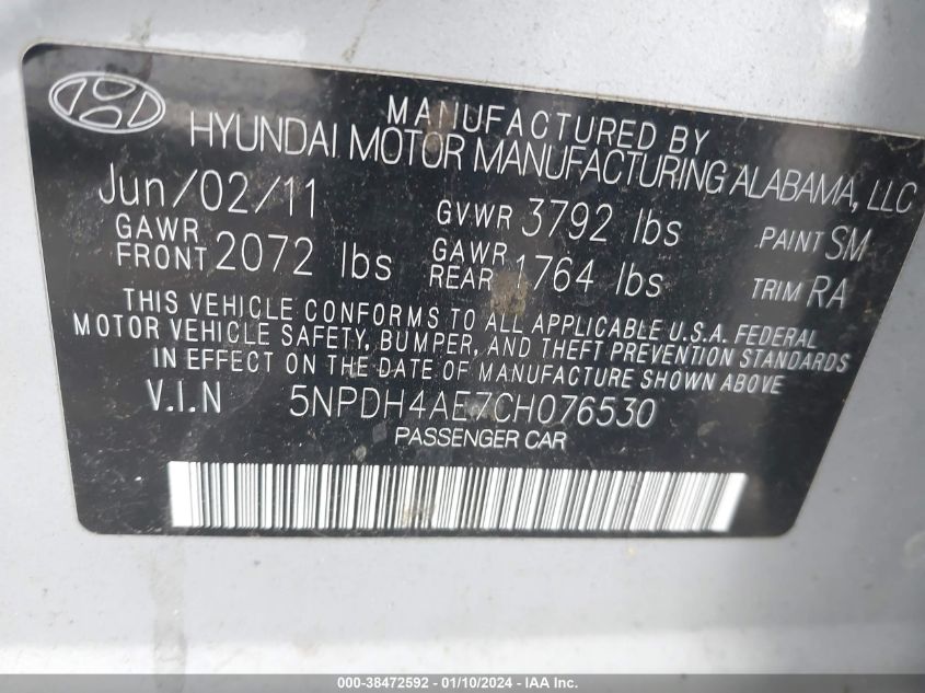 5NPDH4AE7CH076530 | 2012 HYUNDAI ELANTRA