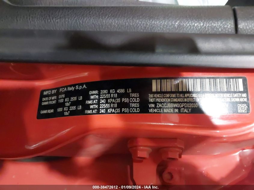 2016 JEEP RENEGADE LATITUDE - ZACCJBBW0GPD02030