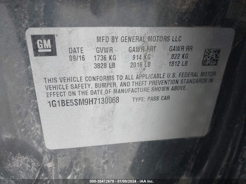 2017 CHEVROLET CRUZE LT - 1G1BE5SM9H7130068