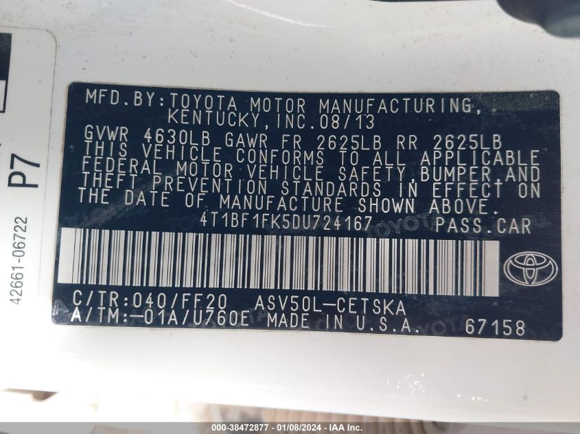 2013 TOYOTA CAMRY SE - 4T1BF1FK5DU724167
