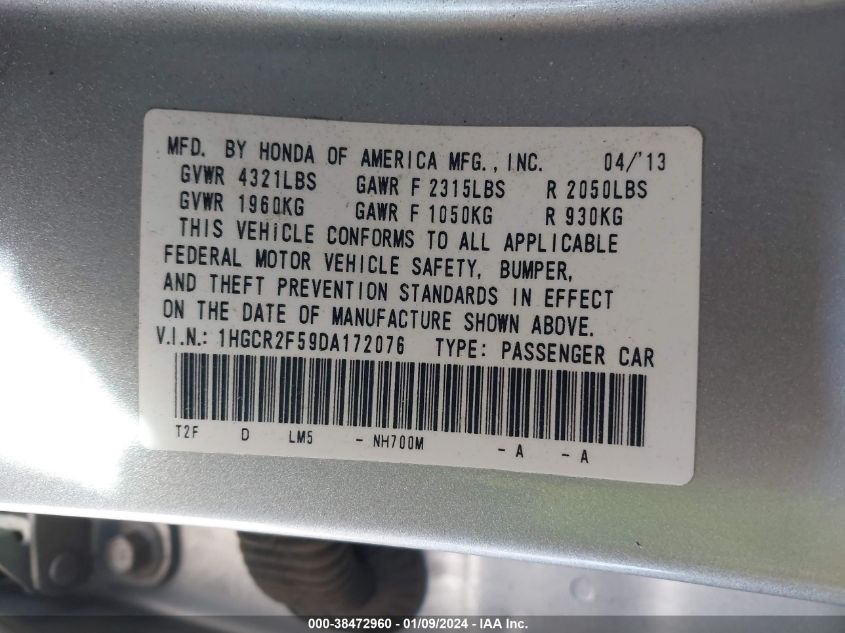 2013 HONDA ACCORD SPORT - 1HGCR2F59DA172076